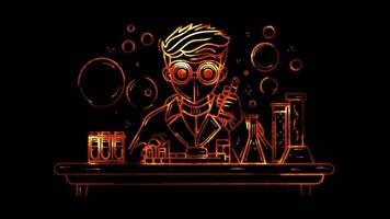 Neon frame effect, Scientist with test tubes, a microscope, and a lab coat on black background video