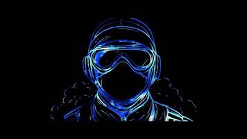 Neon frame effect, Pilot airplane, clouds, and aviator goggles. on black background video