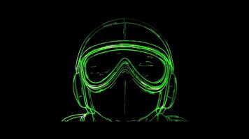 Neon frame effect, Pilot airplane, clouds, and aviator goggles. on black background video