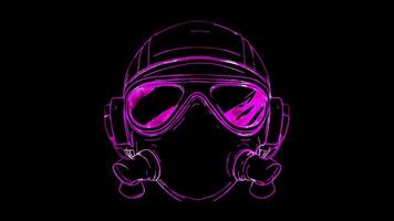 Neon frame effect, Pilot airplane, clouds, and aviator goggles. on black background video