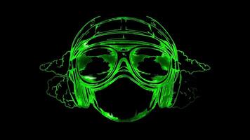 Neon frame effect, Pilot airplane, clouds, and aviator goggles. on black background video