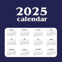 One Page Calendar 2025. Calendar templates 2025 for wall and desk use. vector