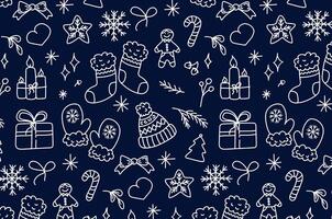 Winter seamless pattern white color elements doodle. Line art Christmas and New Year vector