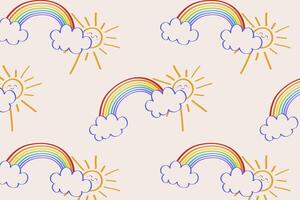 sun, rainbow and clouds pattern blue sky cartoon line art vector