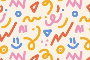 Modern textile pattern with abstract shapes and colorful smiling face. Abstract pattern vector
