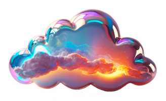 3D chrome element in Y2K style, isolated background, liquid holographic metal. A colorful cloud with a rainbow made of glass, shiny, reflective surface. png