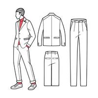 A man's suit and pants are drawn in a line vector
