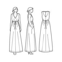 The dress pattern is shown in three different styles vector