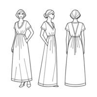 The dress pattern is shown in three different styles vector