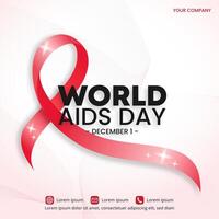 World Aids Day background with a red ribbon and abstract line vector
