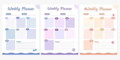 Simple Pastel Weekly Planner Template with Notes Section.A simple and pastel themed weekly planner template, featuring soft colors and a notes section for easy organization. vector