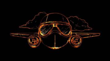 Neon frame effect, Pilot airplane, clouds, and aviator goggles. on black background video