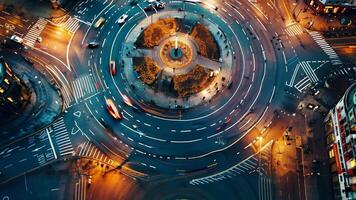 An aerial view of a city intersection at night video