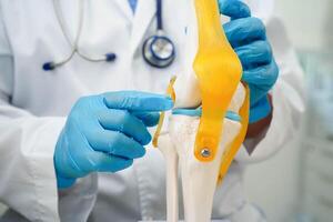 Knee osteoarthritis, Doctor showing model knee joint orthopedic. photo