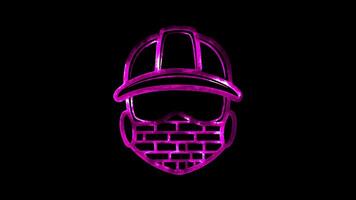 Neon frame effect, Builder hard hat, bricks, and construction tools on black background video