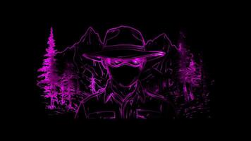 Neon frame effect, Park Ranger, trees mountains, and a ranger hat on black background video