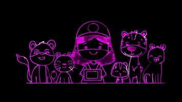 Neon frame effect, Zookeeper cute animals, a zoo sign on black background video