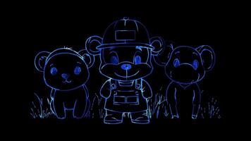 Neon frame effect, Zookeeper cute animals, a zoo sign on black background video