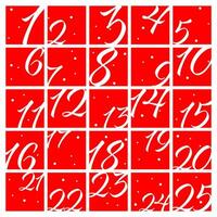 Advent calendar for Christmas to countdown days from 1st to 25th December. Red illustration of Christmas calendar in a minimalist style. vector
