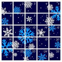 Christmas advent calendar with snowflakes and dates from 1st to 25th December to countdown days until the holiday. Ready to print or for web Christmas calendar. vector