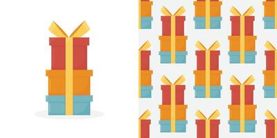 Gift boxes seamless pattern. Pattern gift box for fabric print, wrapping packag gift box paper in luxury colors with bows. vector