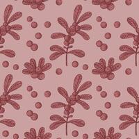 Hand drawn seamless pattern with Cranberry. Engraving repeating background with northern cranberry plant, berries, branch, fruits. Floral motif for design label, card, print, wrapping, paper vector
