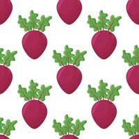 Beet root flat design seamless pattern. Seamless pattern with leaves and vegetable Beet root. illustration of art. Kitchen and restaurant design for fabrics, paper. vector