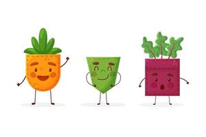 Set carrot cucumber beet shaped patch pocket. Character pocket carrot cucumber beet. Cartoon style. Isolated on white background. Design element. Template for your shirts, books, stickers, cards vector