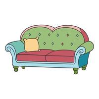 Whimsical retro sofa illustration with colorful pastel patterns vector