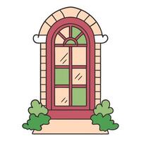 Vintage arched window with greenery vector