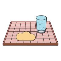 Minimalist illustration of a glass of water on a checkered surface with a cloud vector