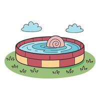 Playful circular kiddie pool with floating snail and clouds illustration vector