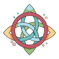 Geometric celtic knot design with colorful accents and cosmic elements vector
