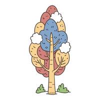 Whimsical autumn tree with colorful foliage and doodle style design vector