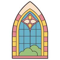 Colorful stained glass window with geometric design and nature elements vector