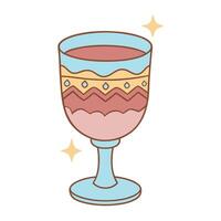 Colorful retro goblet with geometric pattern and decorative sparkles vector