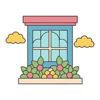 Charming window with colorful flowers and clouds vector