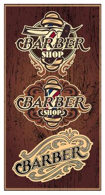 Set retro badges with ornament for Barbershop