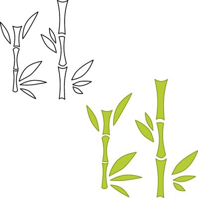 Bamboo tree green dense stems with isolated on white background. Cartoon graphic illustration