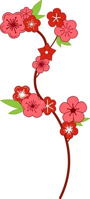Cartoon illustration of a Sakura branch, commonly used in Japanese Kabuki art, featuring pink blossoms