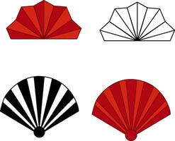 Asian design element set. decorative collection of fans in cartoon. chinese and japanese style. red fans graphic illustration vector