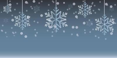 Merry Christmas and Happy New Year horizontal banner. Winter celebration background with text and snowflakes. vector