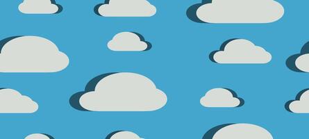 Seamless horizontal background. Blue sky with white clouds patterned design for banner, cover, web, social media, poster. vector
