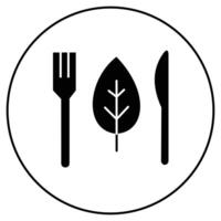 A black and white image of a fork, knife and leaf vector