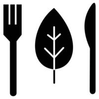 A fork, knife and leaf icon vector