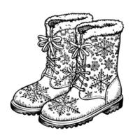 A pair of snow boots with a bow on the laces vector