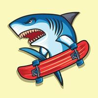 a angry shark playing with a Skateboard illustration vector