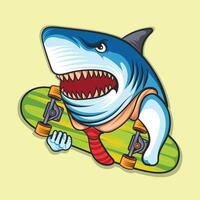 a shark officer holding a Skateboard illustration vector