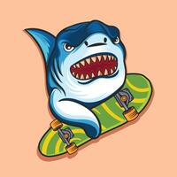 shark playing Skateboard and holding illustration vector