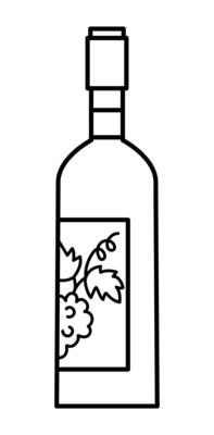 wine bottle line icon. Cute black and white France symbol clipart element or coloring page. Alcohol drink illustration